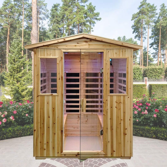 Thermora Deluxe 4-Person Outdoor Infrared Sauna – Hemlock Wood, Low EMF Heating, Bluetooth Speakers & LED Lighting