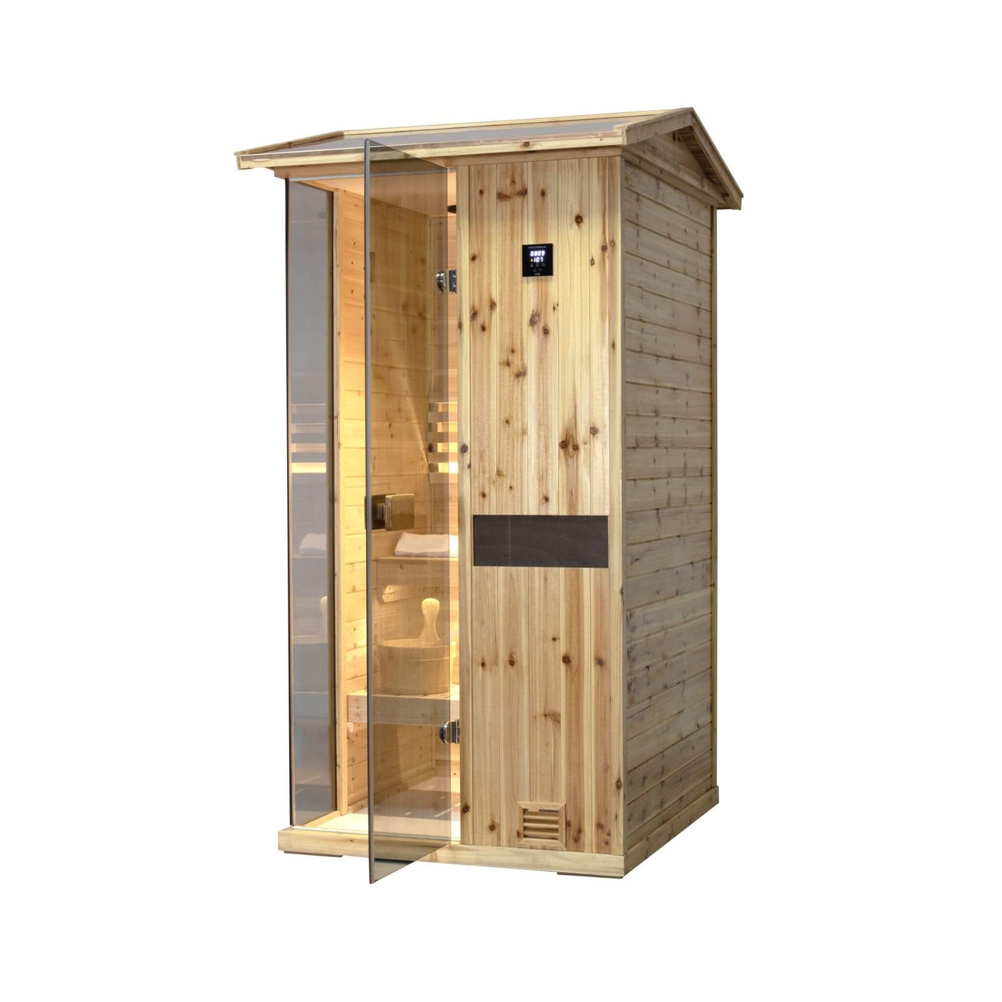 Thermora Nova 1-Person Outdoor Traditional Steam Sauna – Weather-Resistant Wooden Sauna Cabin