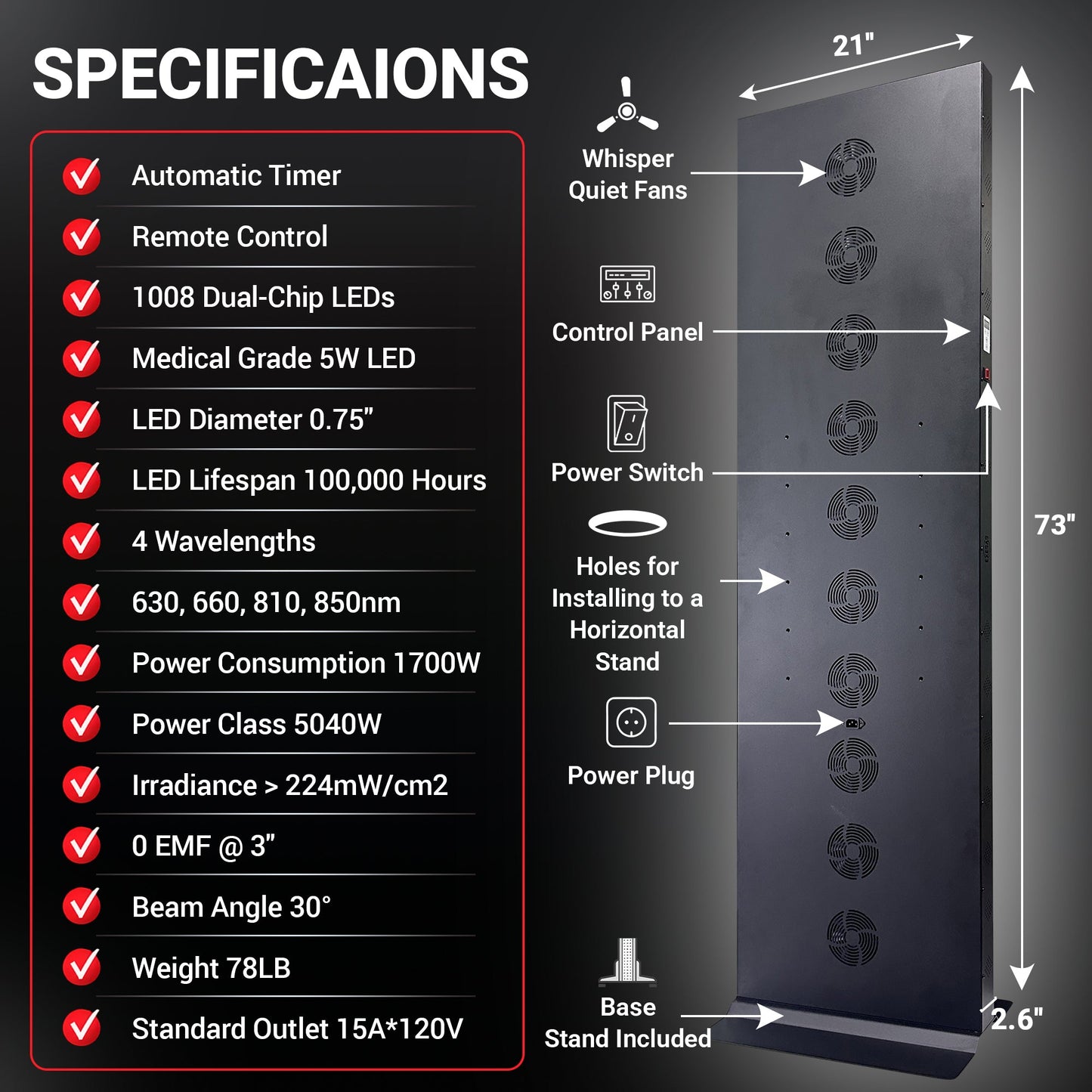 EXESAS 1008 LED 5040W Full Body Red Light Therapy Panel - Dual-Chip Infrared Recovery System with 4 Wavelength Technology