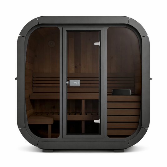 SaunaLife CL5G Cube Series 4-Person Outdoor Sauna Kit – Modern Glass Front Backyard Sauna