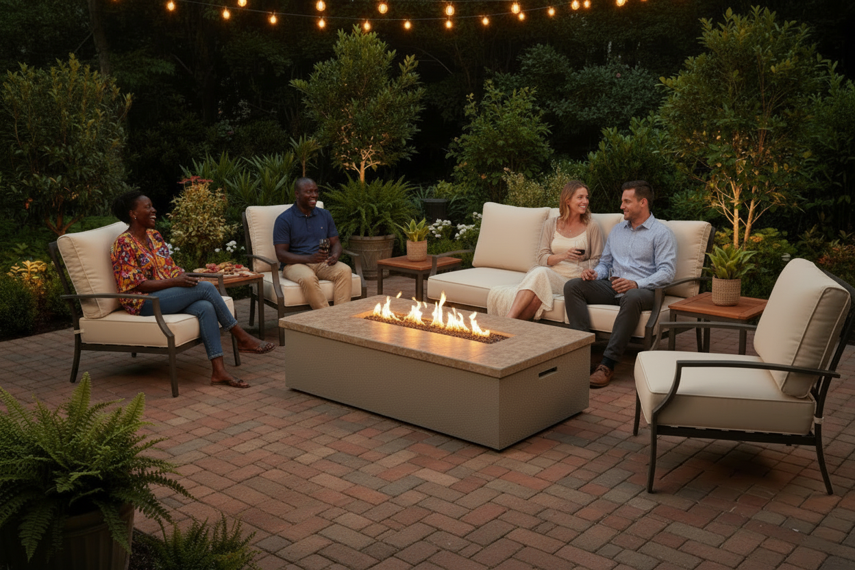 Outdoor Fire Pit with Fire Glass – Premium Patio Entertainer for Backyard Ambiance & Gatherings