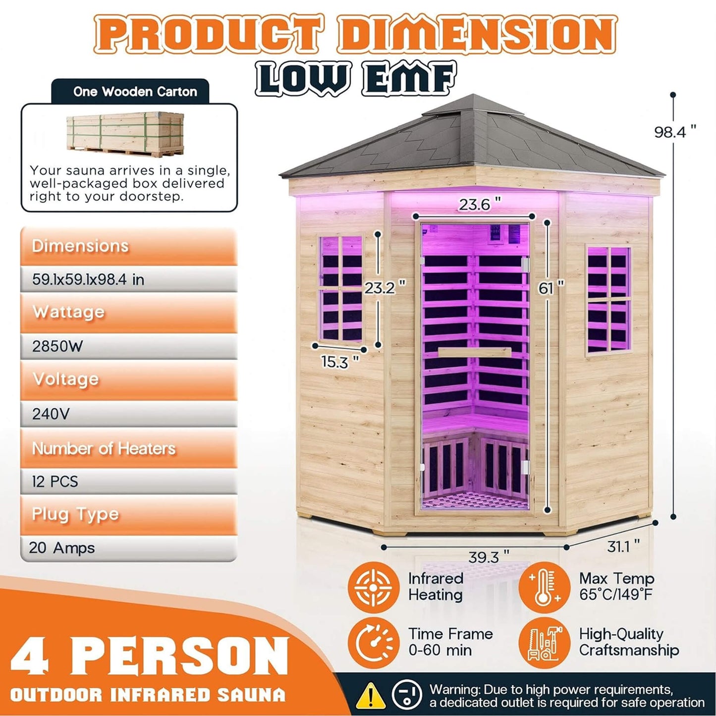 MW16 ThermoWood Outdoor Sauna Cabin – Premium 4-Person Outdoor Backyard Wellness Sauna