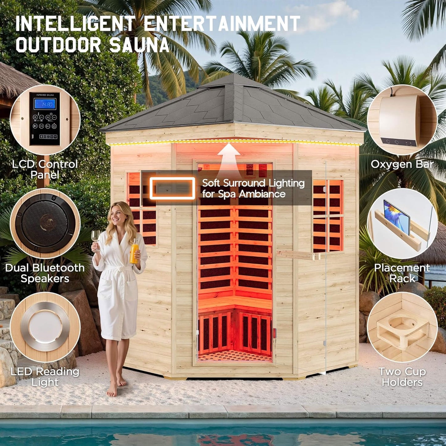 MW16 ThermoWood Outdoor Sauna Cabin – Premium 4-Person Outdoor Backyard Wellness Sauna