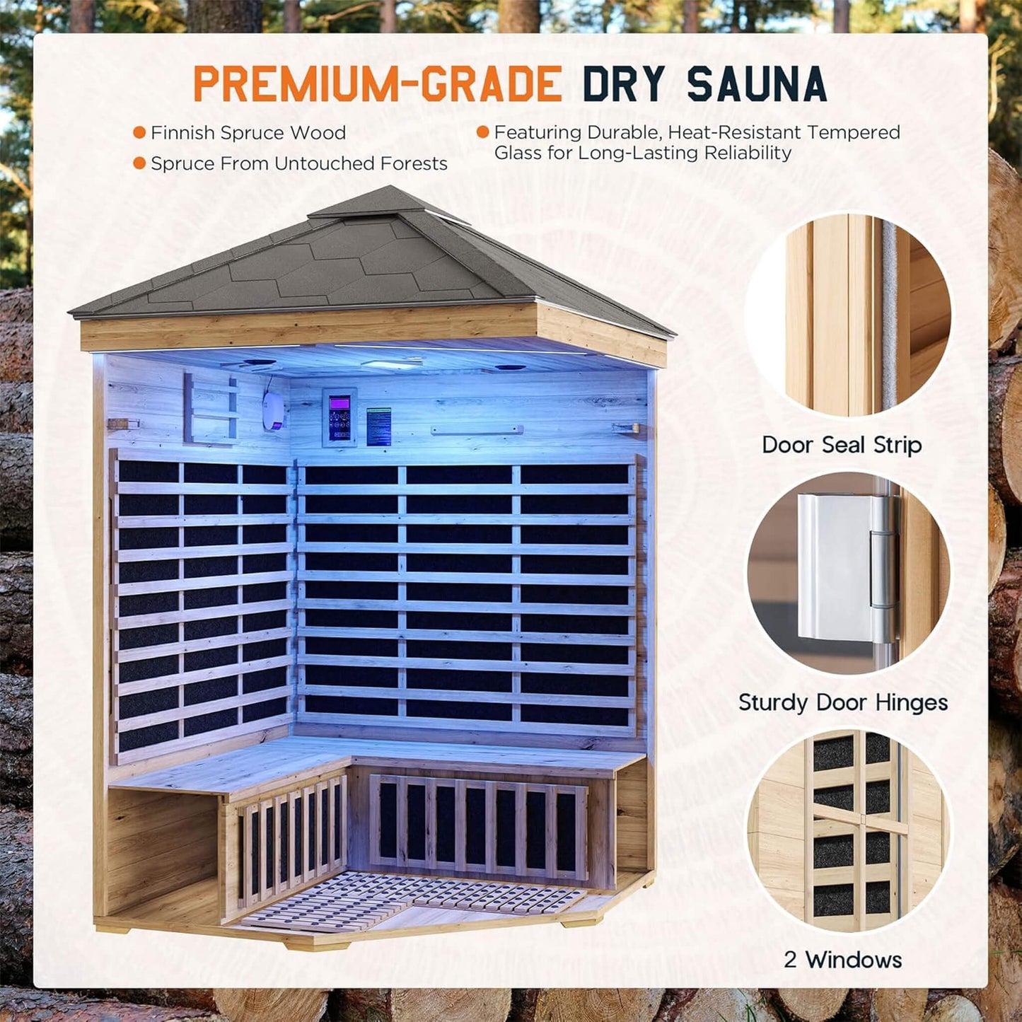 MW16 ThermoWood Outdoor Sauna Cabin – Premium 4-Person Outdoor Backyard Wellness Sauna