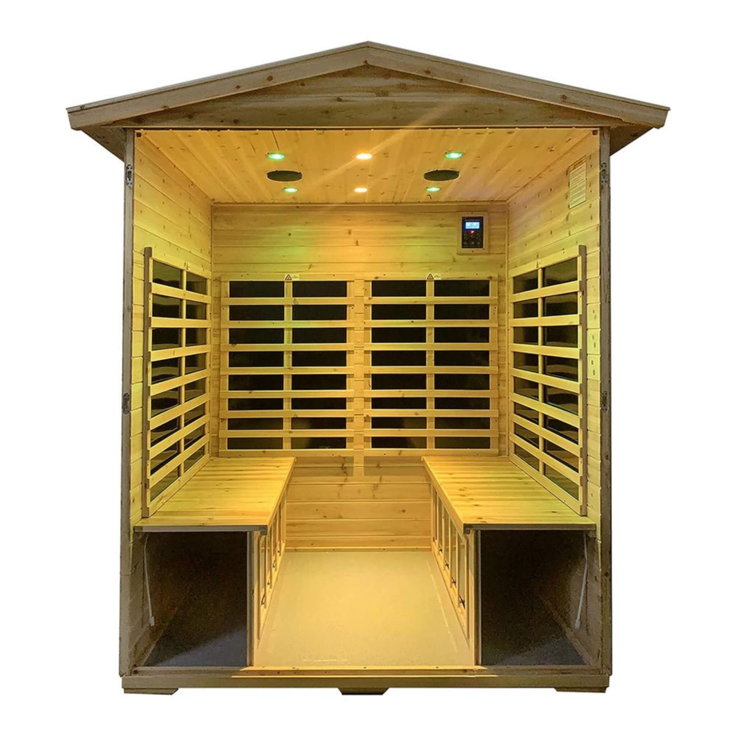 Thermora Deluxe 4-Person Outdoor Infrared Sauna – Hemlock Wood, Low EMF Heating, Bluetooth Speakers & LED Lighting