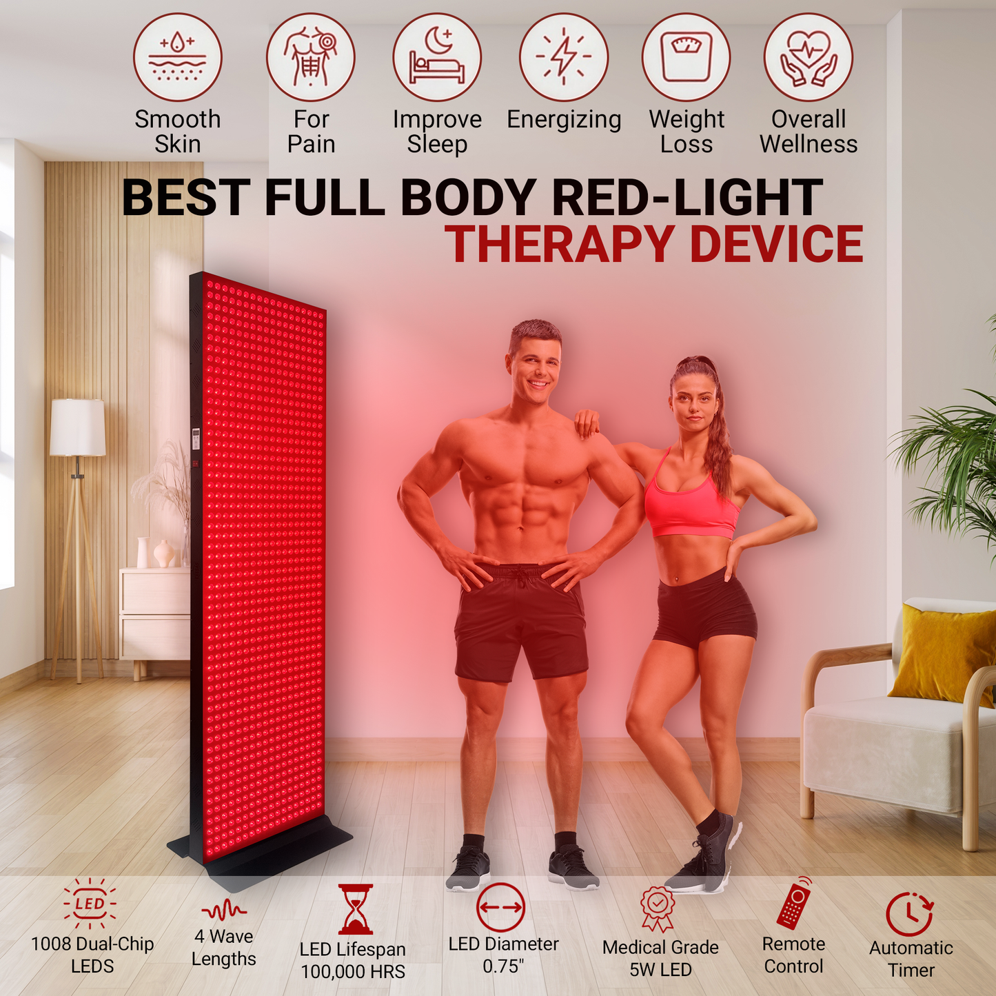 EXESAS 1008 LED 5040W Full Body Red Light Therapy Panel - Dual-Chip Infrared Recovery System with 4 Wavelength Technology
