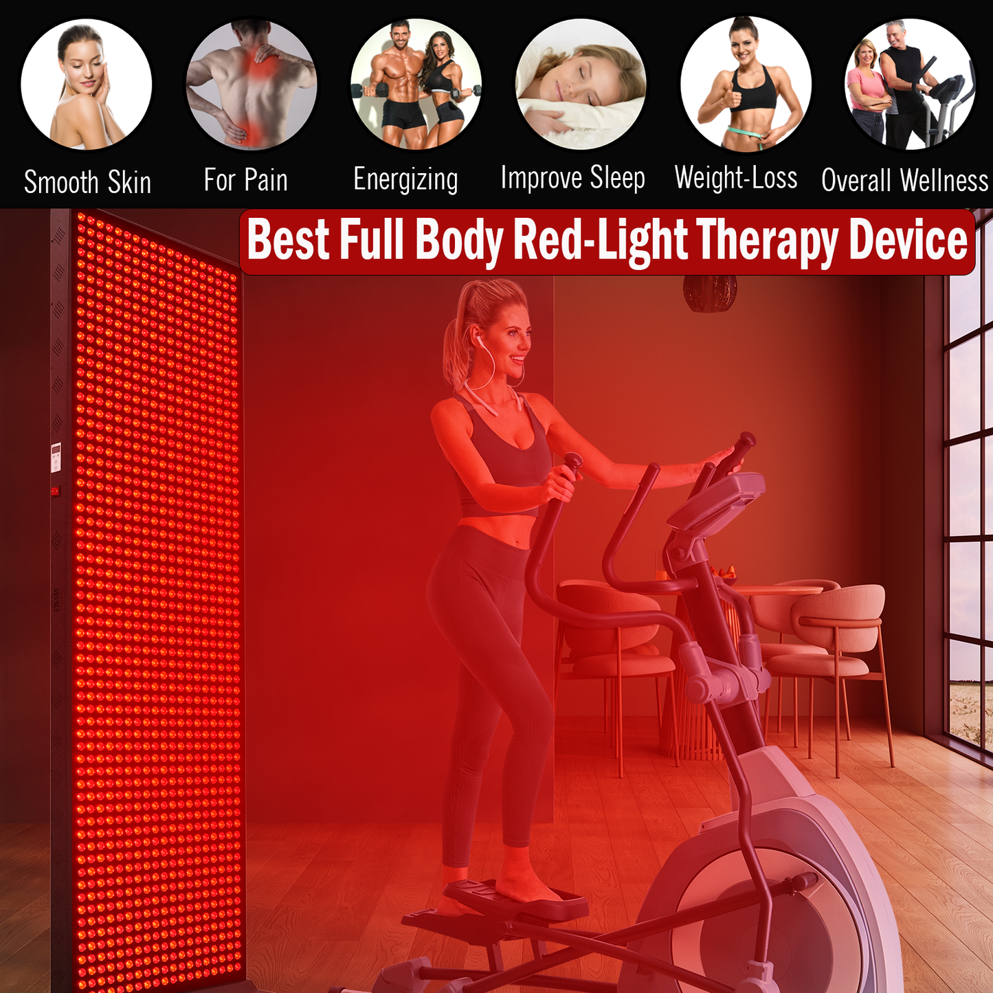 EXESAS 1216 LED 6080W Full Body Red Light Therapy Panel - Professional Dual-Chip Infrared Recovery System with 4 Wavelength Technology