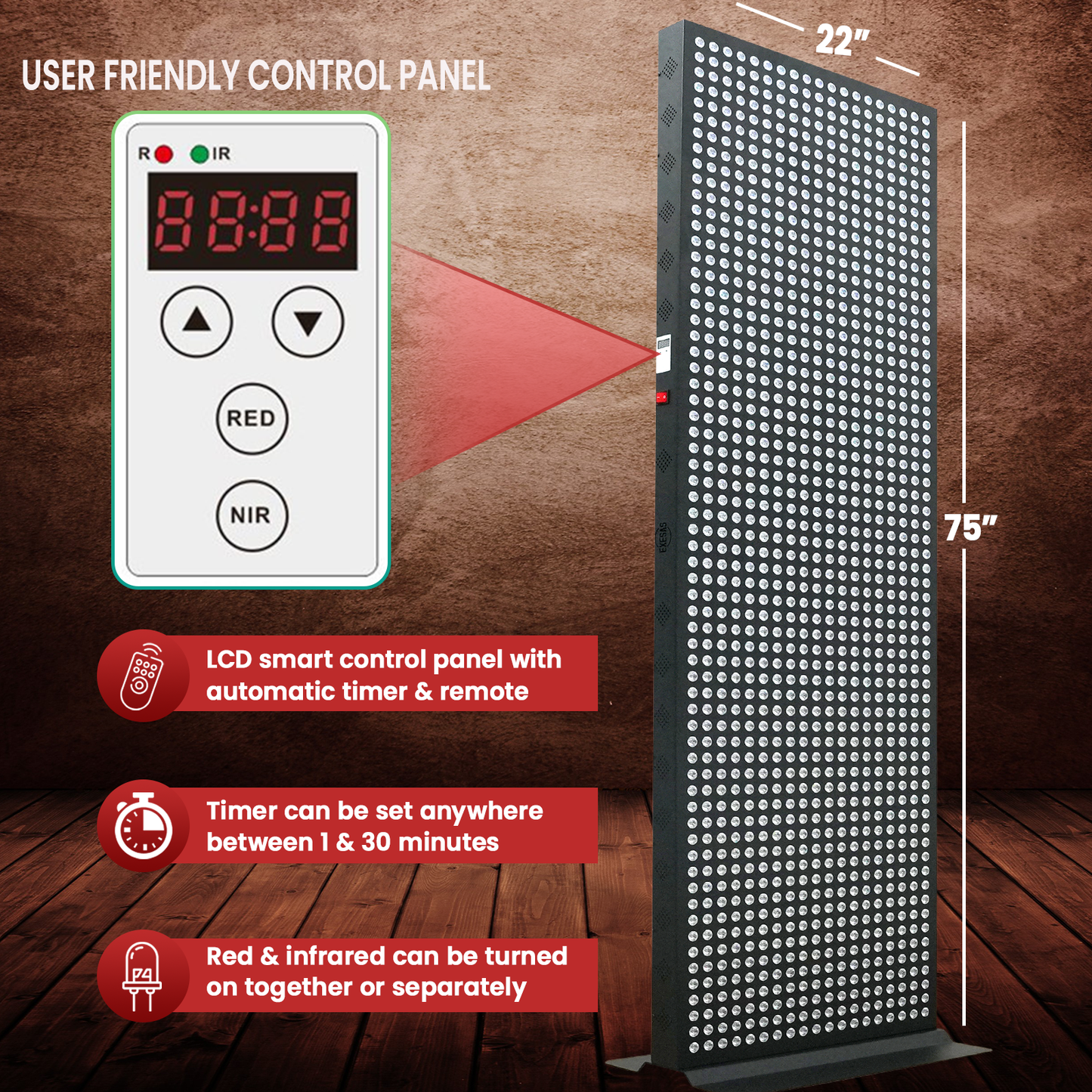 EXESAS 1216 LED 6080W Full Body Red Light Therapy Panel - Professional Dual-Chip Infrared Recovery System with 4 Wavelength Technology