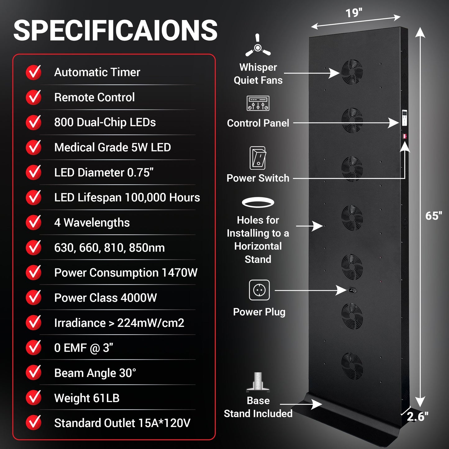 EXESAS 800 LED 4000W Full Body Red Light Therapy Panel – Dual-Chip Infrared LED Recovery System with 4 Wavelength Technology