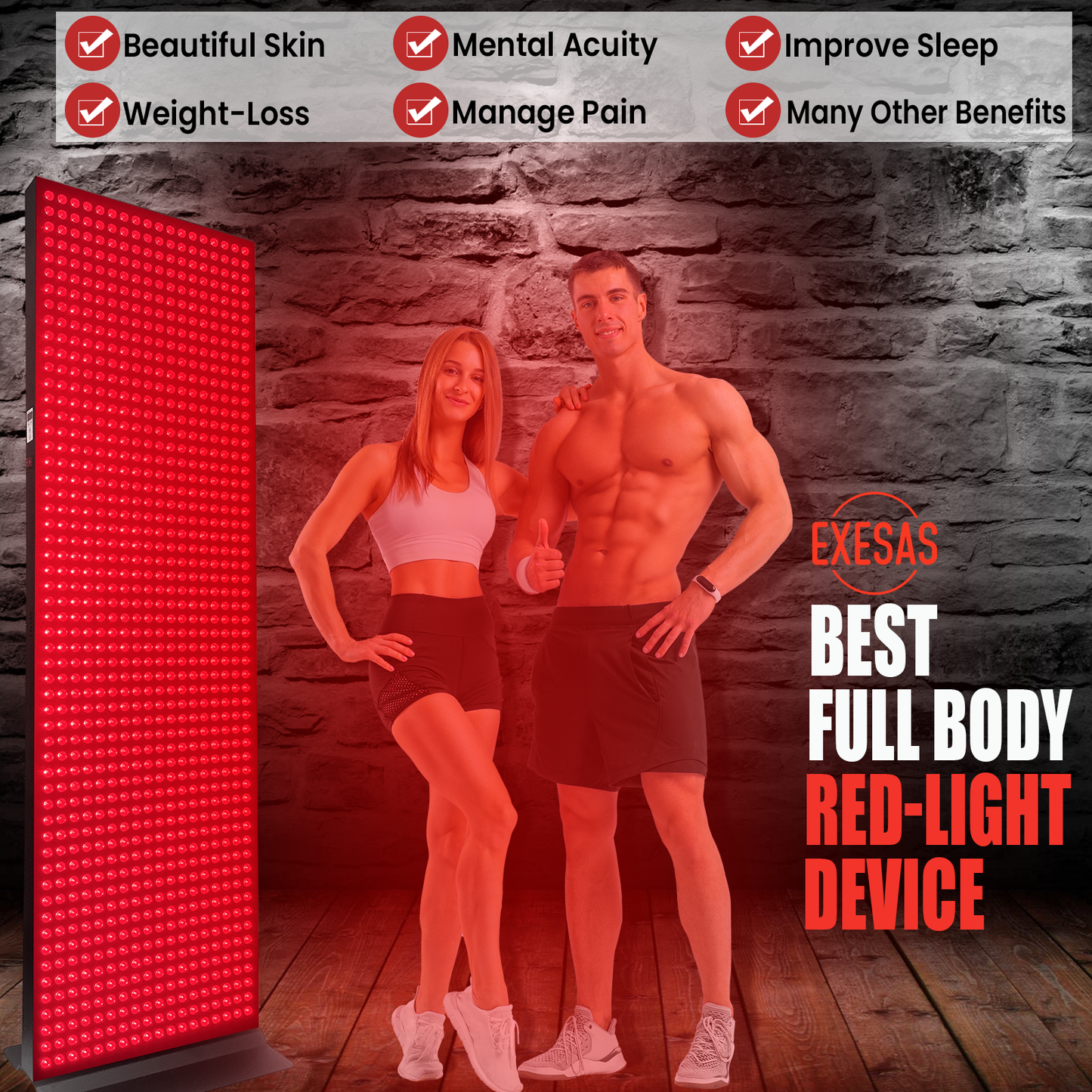 EXESAS 1008 LED 5040W Full Body Red Light Therapy Panel - Dual-Chip Infrared Recovery System with 4 Wavelength Technology