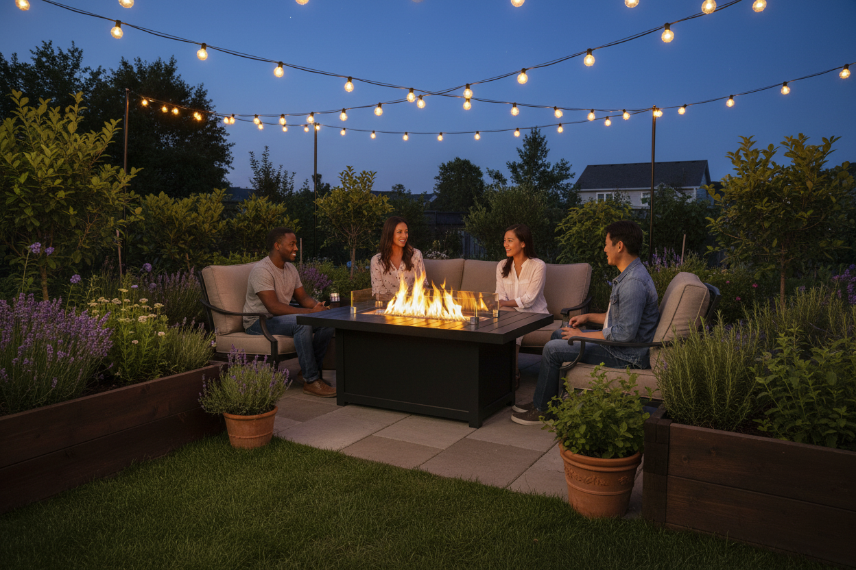 Patio Elegance St. Tropez Rectangle Fire Table – 60,000 BTU Patioflame Outdoor Gas Fire Pit Table