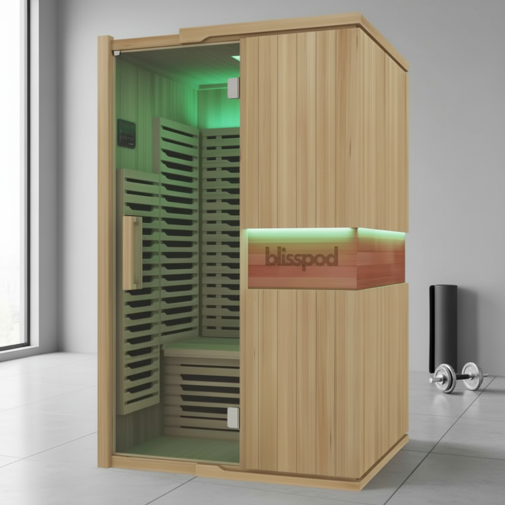BlissPod Milano Full Spectrum 2-Person Indoor/*Outdoor Sauna – Ultra Low EMF Canadian Hemlock Infrared Sauna with Red Light Therapy & Chromotherapy