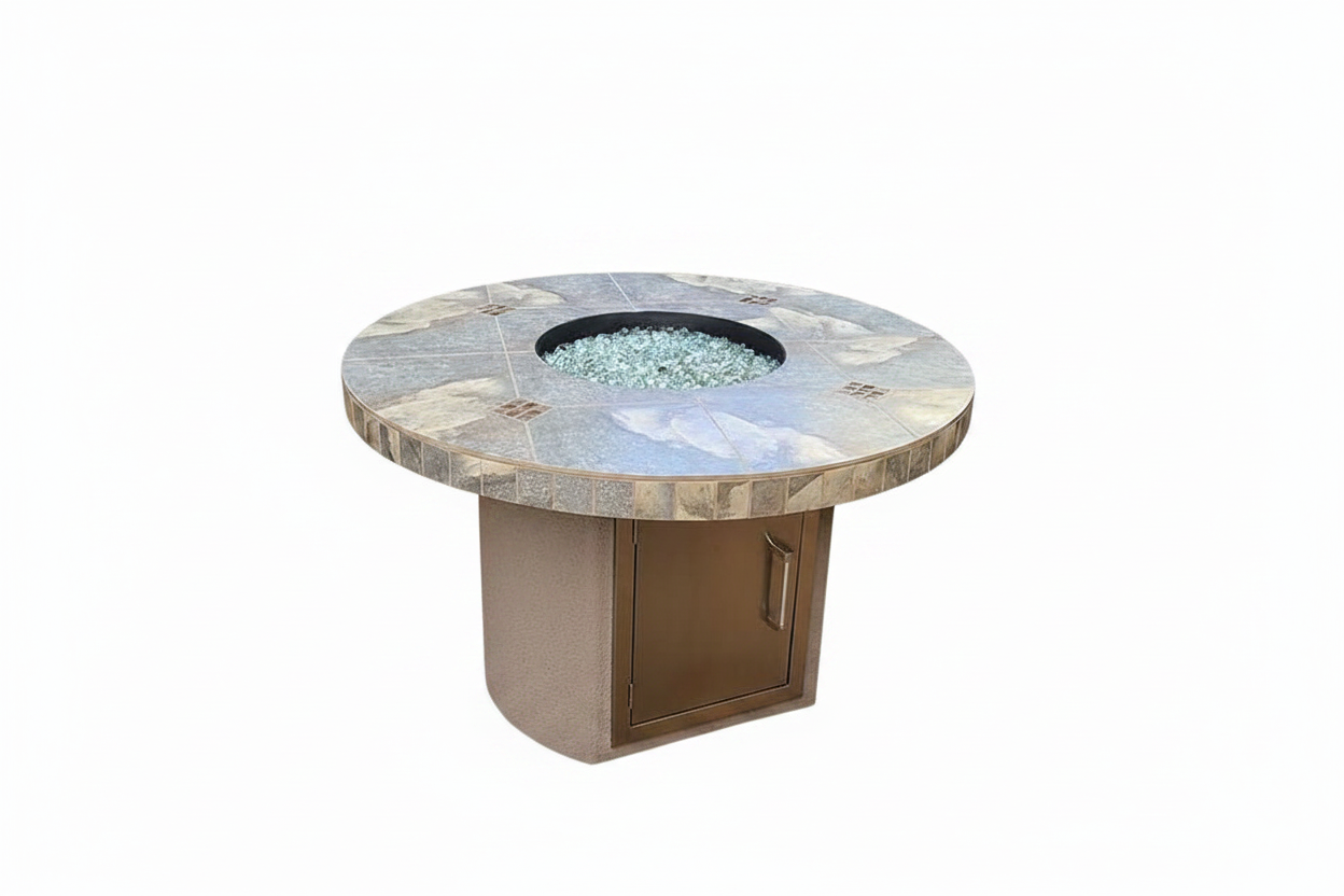 Bahama Outdoor Fire Table – 35,000 BTU Round Dining Height Fire Pit Table (LP / NG / Wood Compatible)