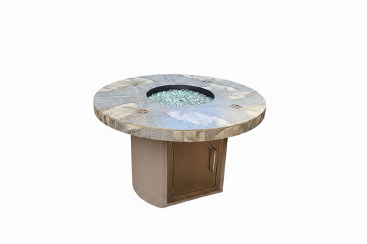 Bahama Outdoor Fire Table – 35,000 BTU Round Dining Height Fire Pit Table (LP / NG / Wood Compatible)