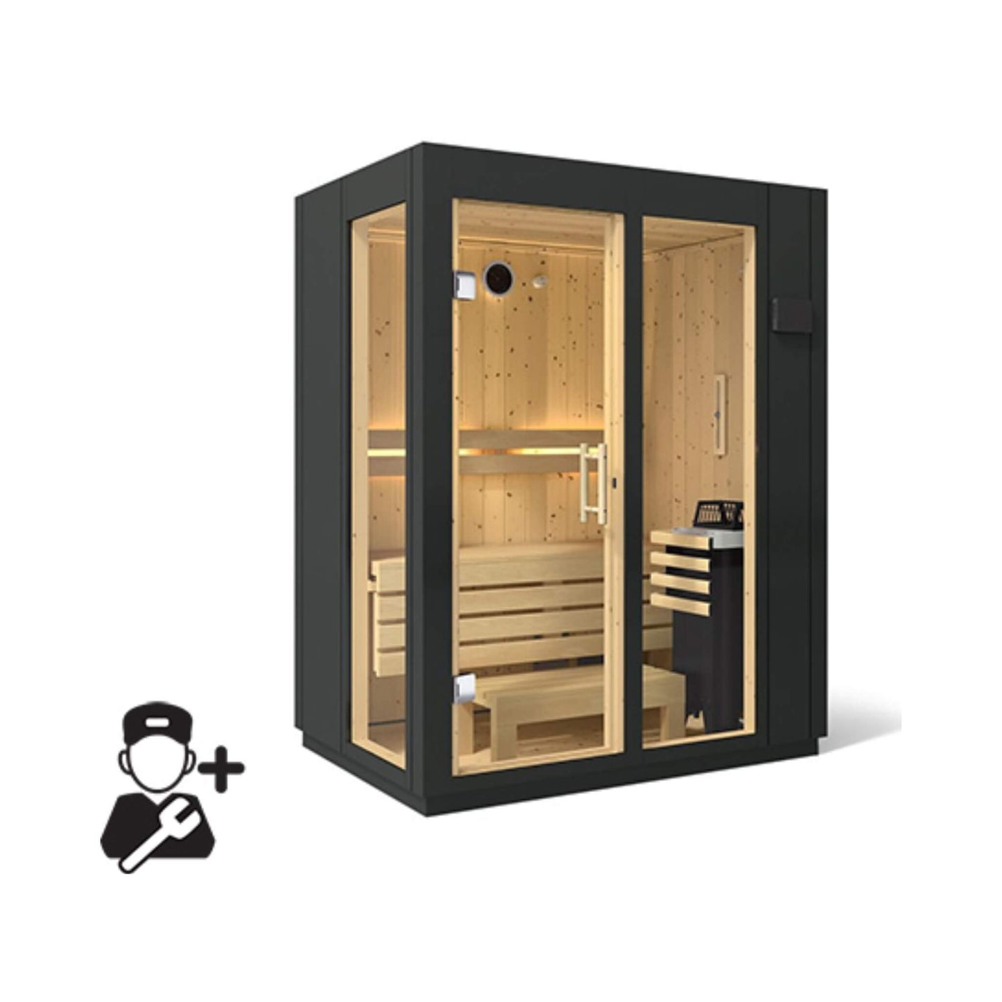 Kohler C1 Indoor Sauna Kit – Graphite Gray Freestanding or Alcove Traditional Steam Sauna (Up to 5 Person)