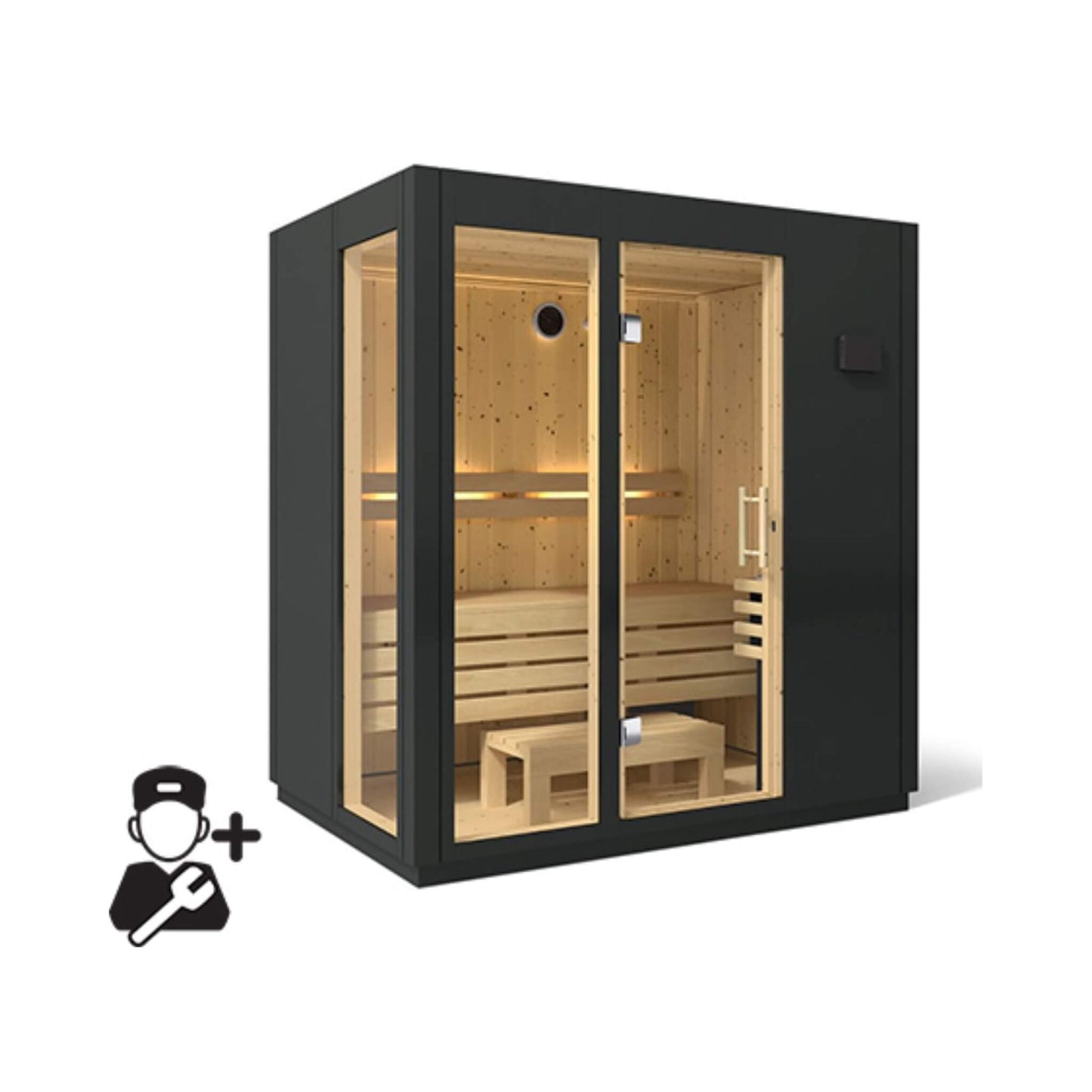 Kohler C1 Indoor Sauna Kit – Graphite Gray Freestanding or Alcove Traditional Steam Sauna (Up to 5 Person)