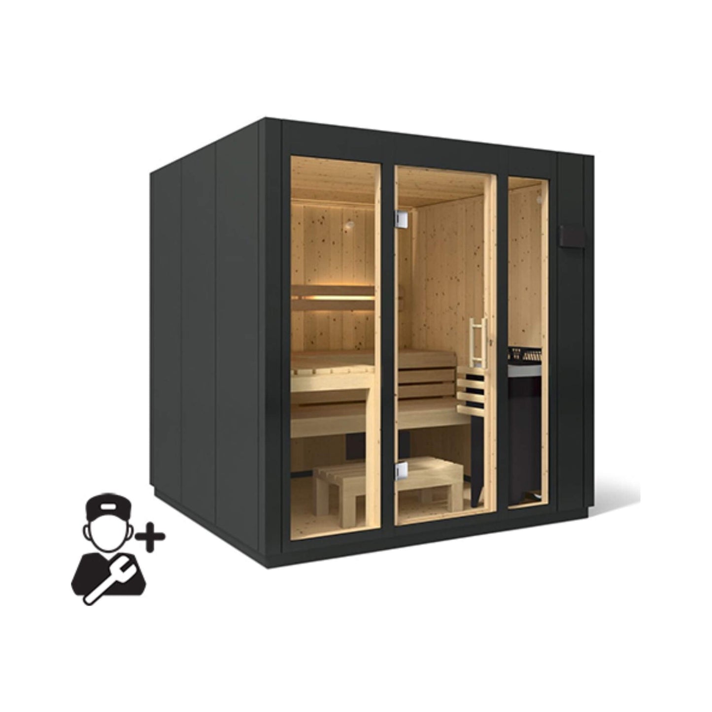 Kohler C1 Indoor Sauna Kit – Graphite Gray Freestanding or Alcove Traditional Steam Sauna (Up to 5 Person)