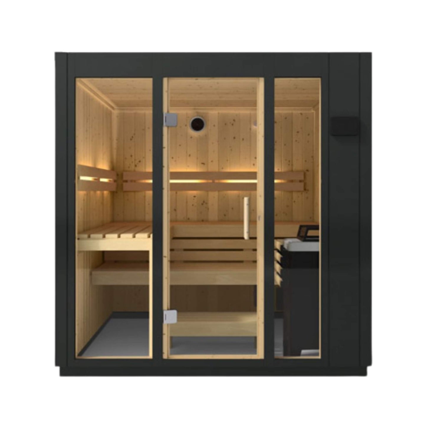 Kohler C1 Indoor Sauna Kit – Graphite Gray Freestanding or Alcove Traditional Steam Sauna (Up to 5 Person)