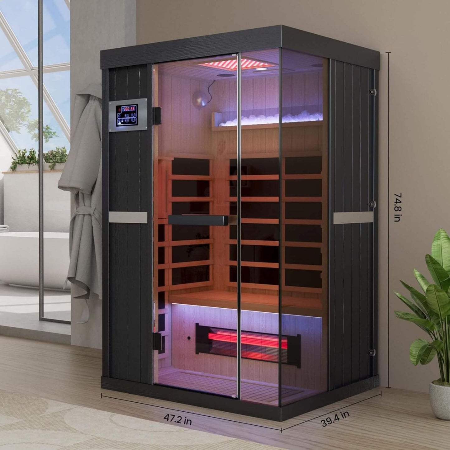 Thermora Pandora Premium 2-Person Indoor Infrared Sauna – Full Spectrum Heat with Red Light Therapy & Himalayan Salt Rocks