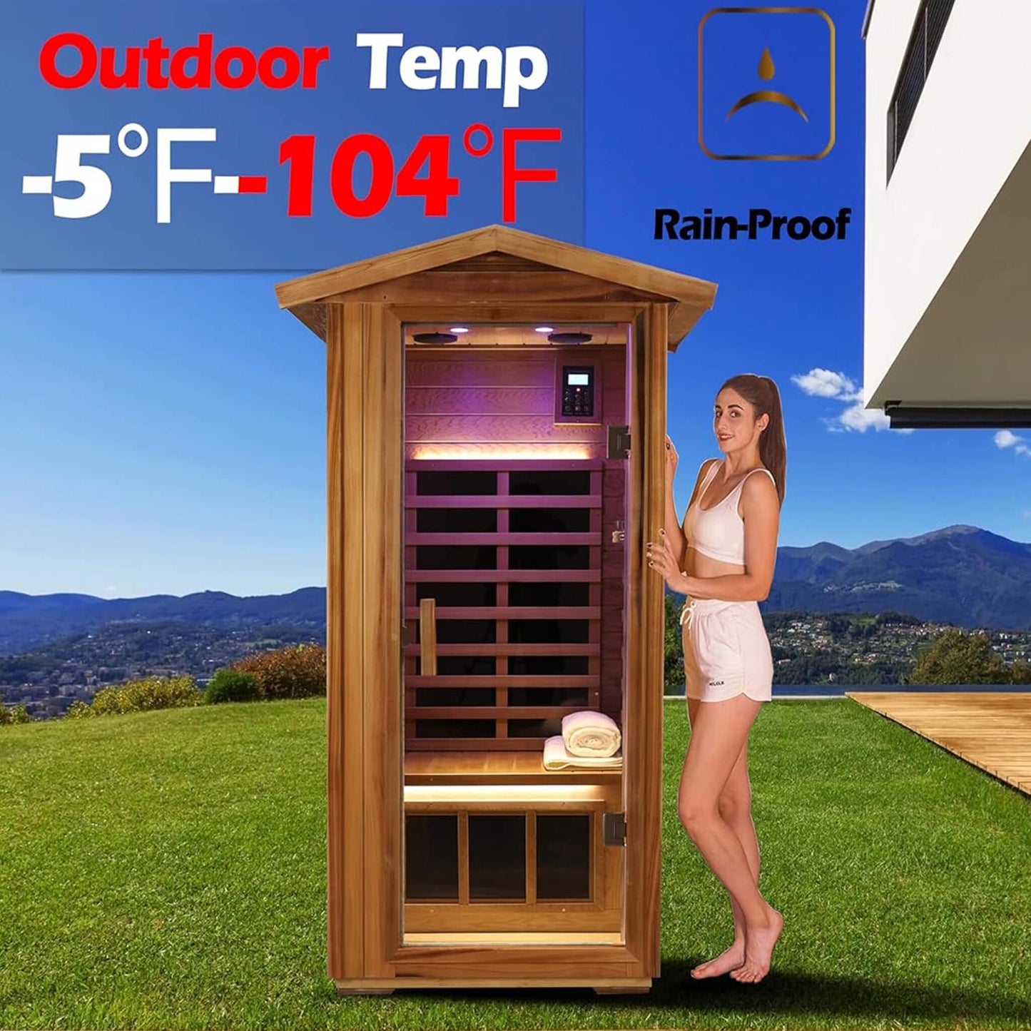 Thermora Xyra Premium 1-Person Outdoor Red Cedar Infrared Sauna (Low EMF, Bluetooth, Chromotherapy)