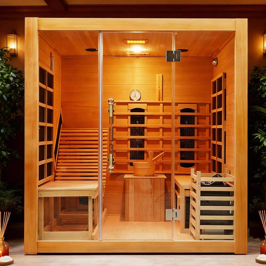 Rövia® Oasis 3-Person Indoor Hybrid Sauna Room with Built-In Lounge Chair