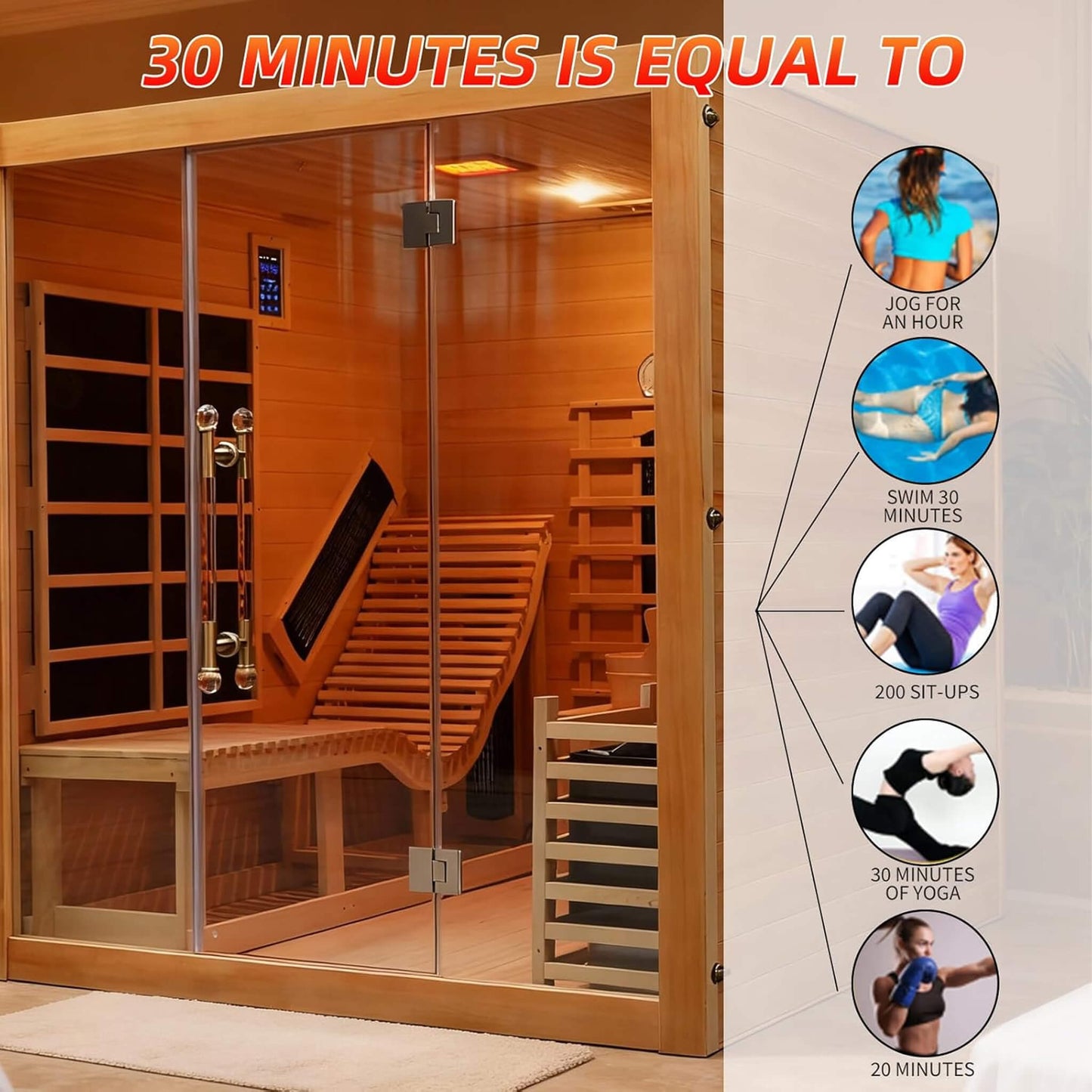 Rövia® Oasis 3-Person Indoor Hybrid Sauna Room with Built-In Lounge Chair