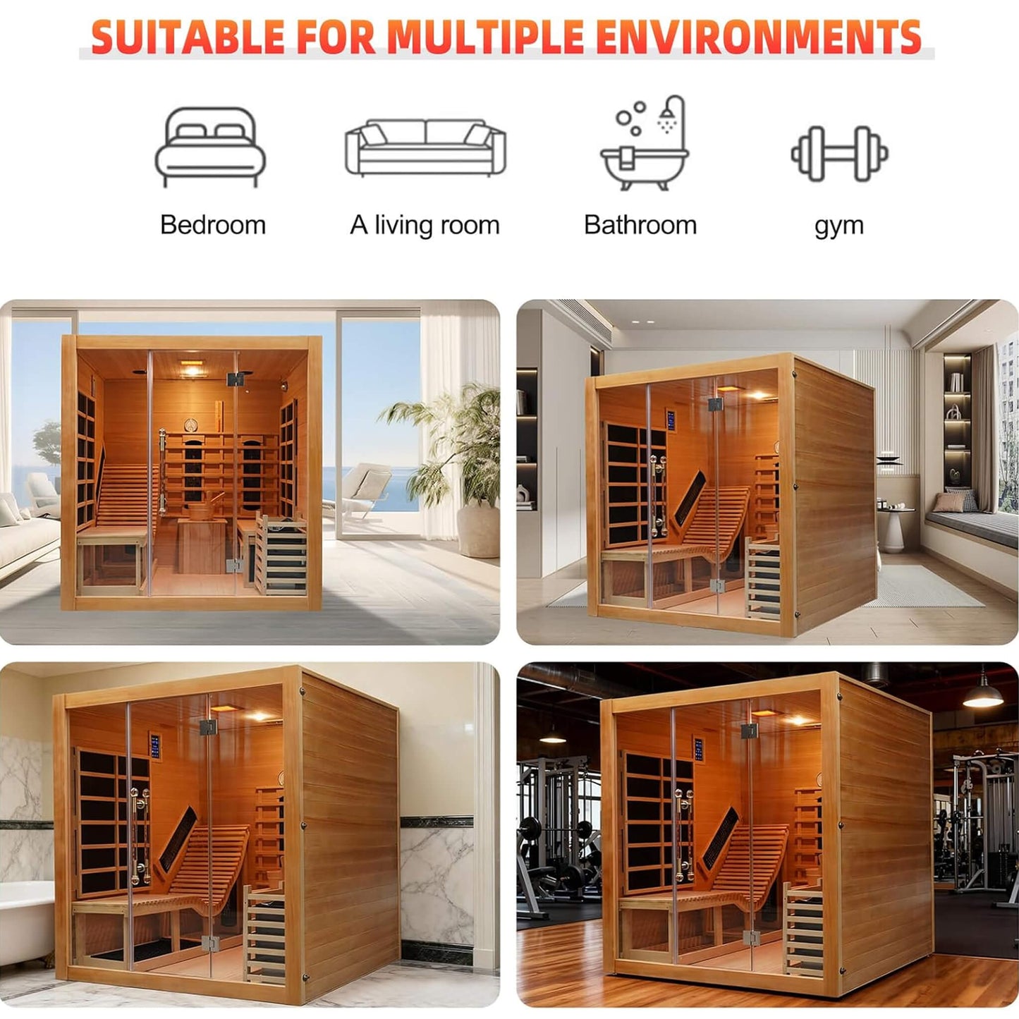 Rövia® Oasis 3-Person Indoor Hybrid Sauna Room with Built-In Lounge Chair