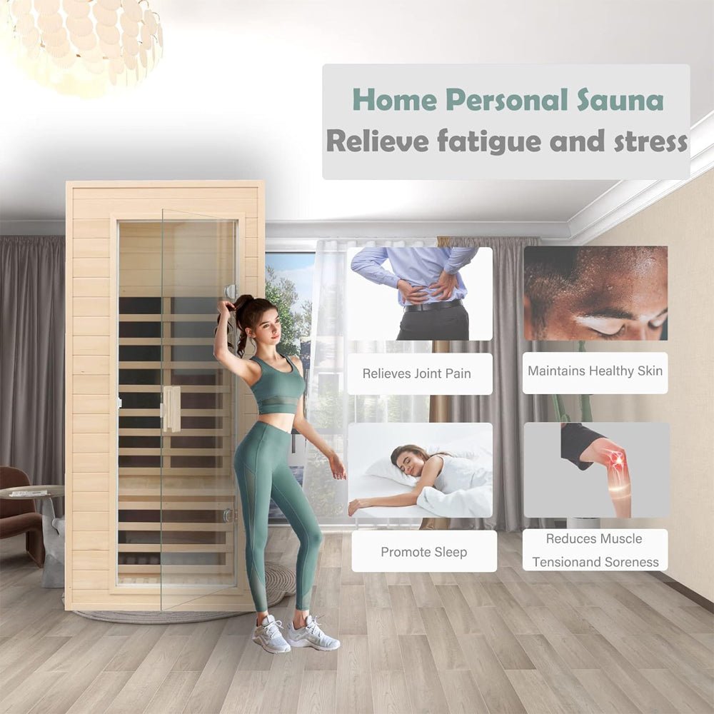 Thermora Elara 1-Person Infrared Sauna – Indoor Low EMF FAR Infrared Hemlock Wood Home Sauna (1200W)