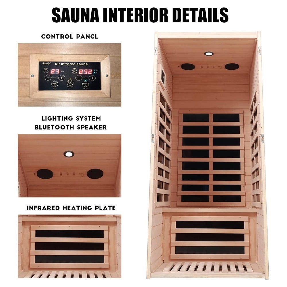 Thermora Elara 1-Person Infrared Sauna – Indoor Low EMF FAR Infrared Hemlock Wood Home Sauna (1200W)