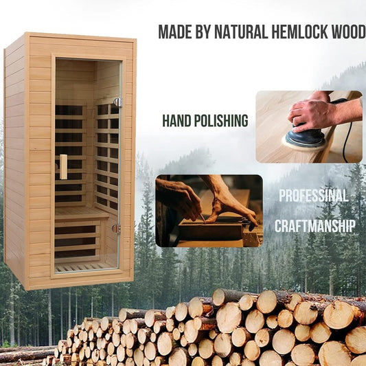 Thermora Elara 1-Person Infrared Sauna – Indoor Low EMF FAR Infrared Hemlock Wood Home Sauna (1200W)