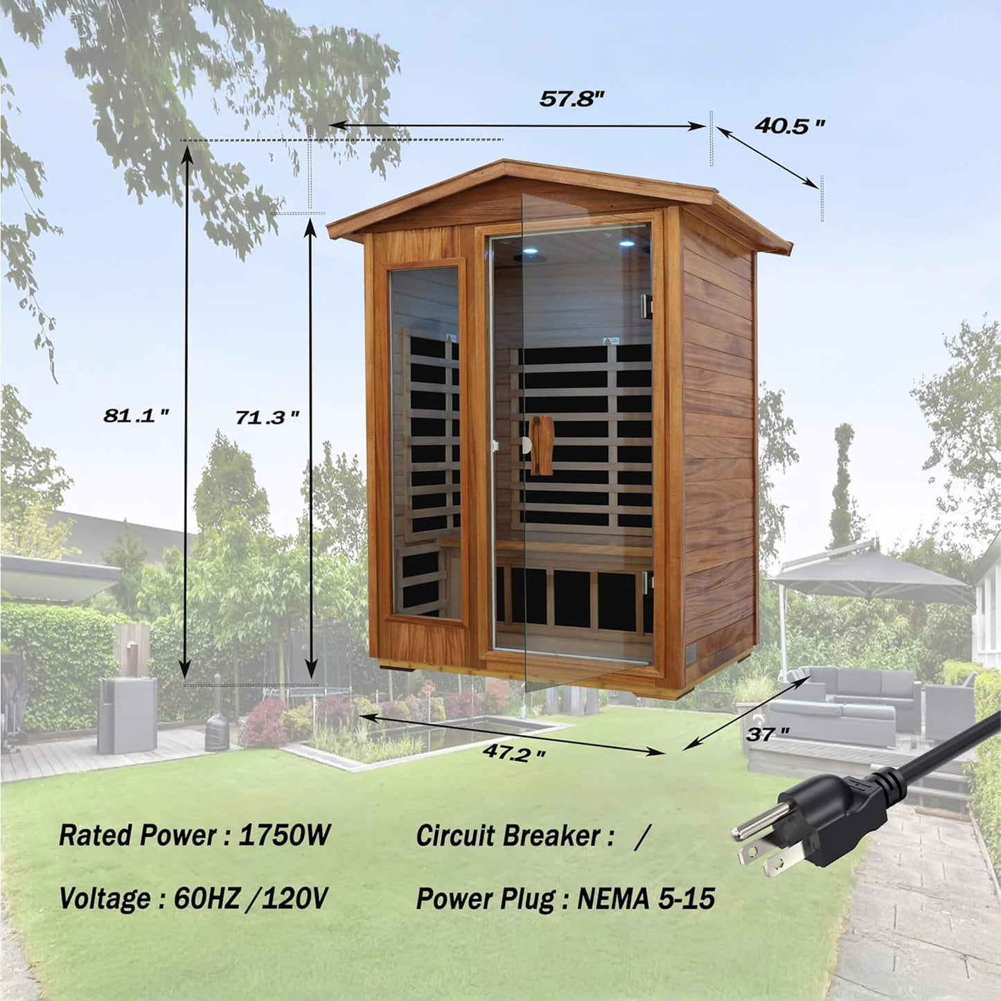 Thermora Ignis 2-Person Outdoor Infrared Sauna – Ultra-Low EMF Mahogany Sauna with Bluetooth Speakers & Chromotherapy Lighting