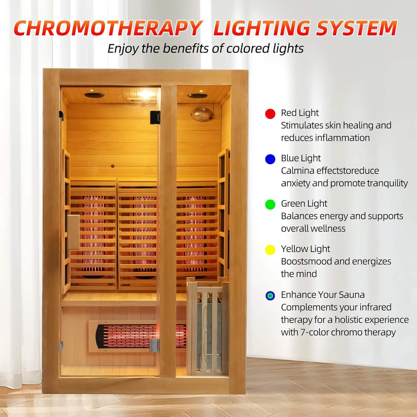Rovia Luma 2-Person Hybrid Sauna – Infrared + 3.5kW Traditional Steam Indoor Sauna Room