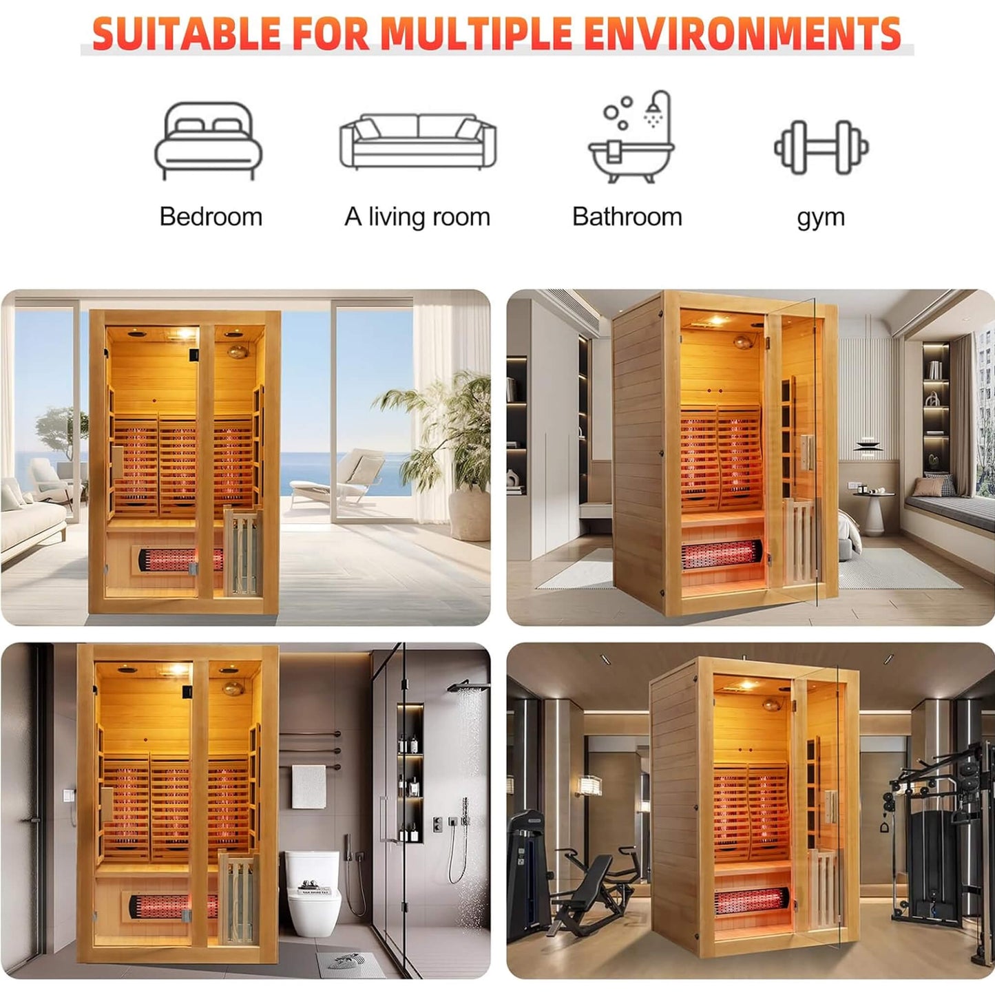 Rovia Luma 2-Person Hybrid Sauna – Infrared + 3.5kW Traditional Steam Indoor Sauna Room